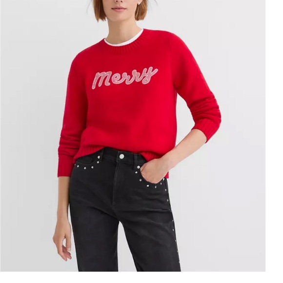 LOFT Festive Red Crew Neck Sweater - Picture 4 of 7